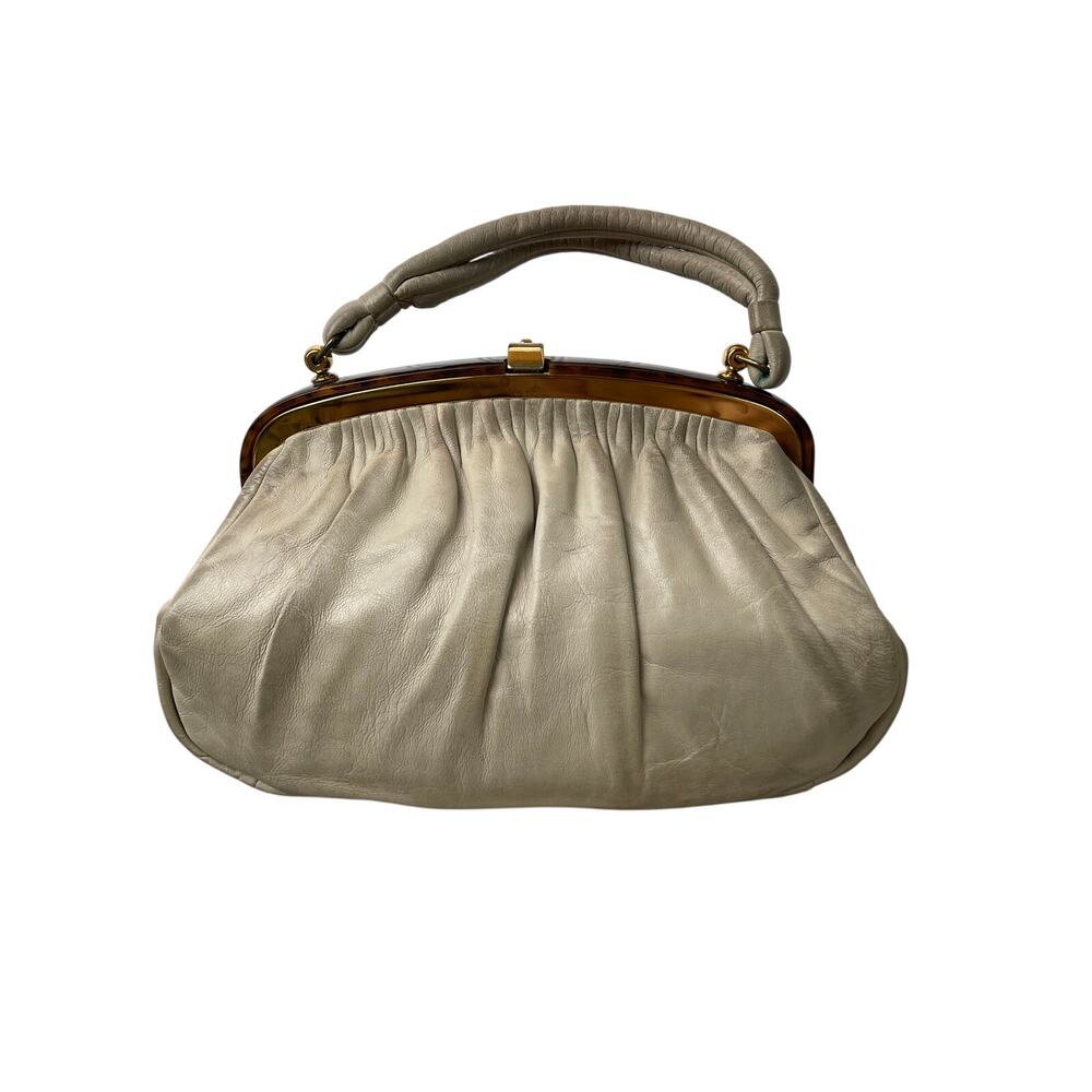 Handbag Leather Lucite Frame Elbief England WHT Etra VTG 80-60s